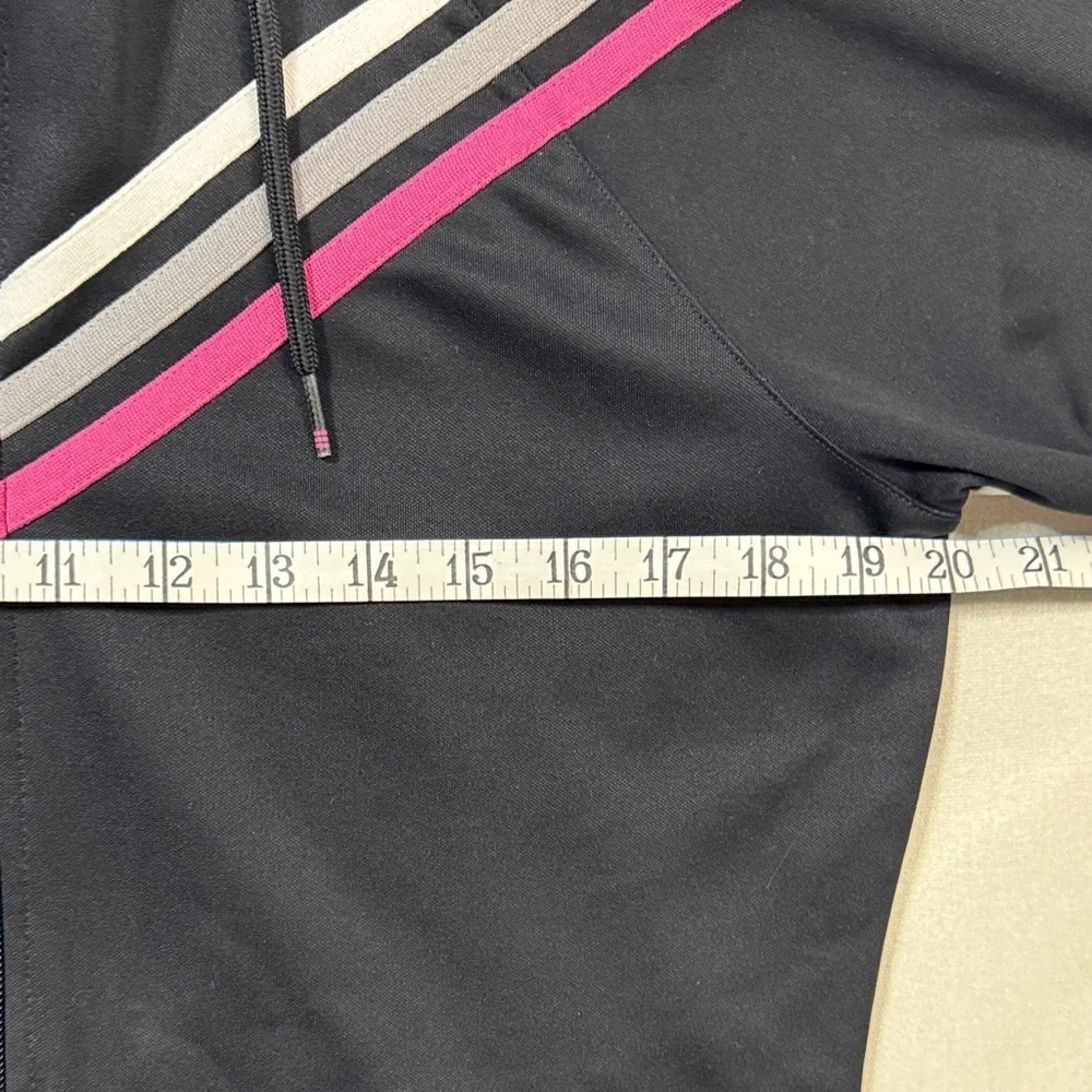 Adidas Kids Jacket in Black with Pink and White Stripes